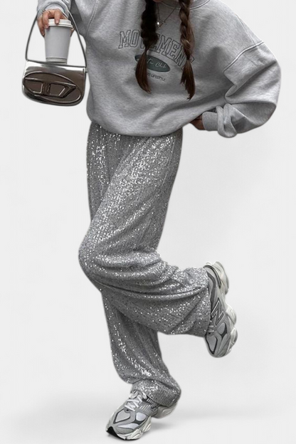 Laura - Pantalones De Lentejuelas Cintura Alta Holgados