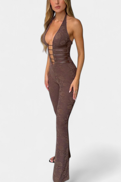 Camila – Mono Halter De Encaje Con Espalda Ajustable