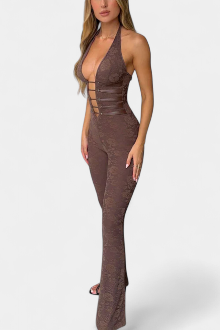 Camila – Mono Halter De Encaje Con Espalda Ajustable