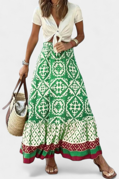 Isabel - Falda Maxi Estampada Con Volante Verano Ligera