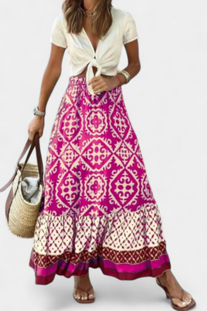 Isabel - Falda Maxi Estampada Con Volante Verano Ligera