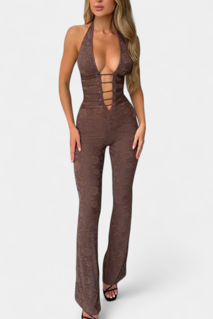 Camila – Mono Halter De Encaje Con Espalda Ajustable
