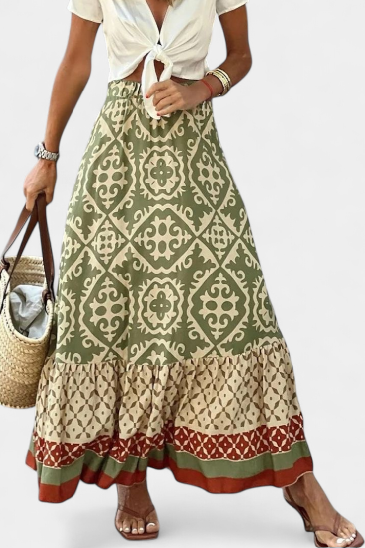 Isabel - Falda Maxi Estampada Con Volante Verano Ligera