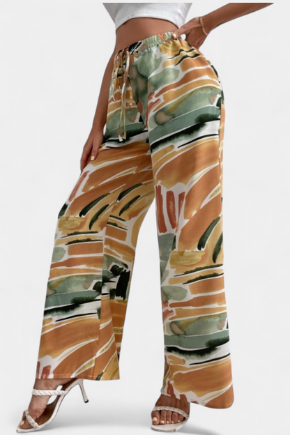 Camila – Pantalón Pierna Ancha Estampado Abstracto Ligero