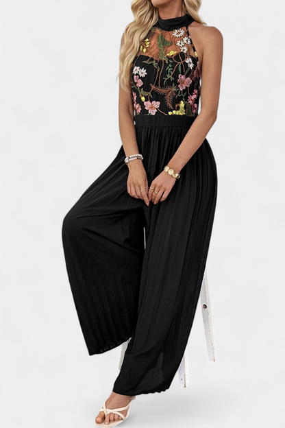 Lucía – Mono Palazzo Bordado Floral Con Encaje Transparente