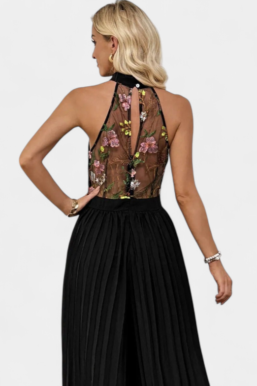 Lucía – Mono Palazzo Bordado Floral Con Encaje Transparente