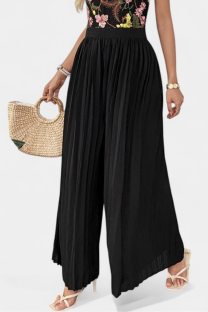 Lucía – Mono Palazzo Bordado Floral Con Encaje Transparente